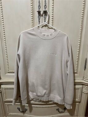 H&M Men’s Cream Relaxed Fit Crewneck Sweatshirt Size L | Cursive Stitch Detail
